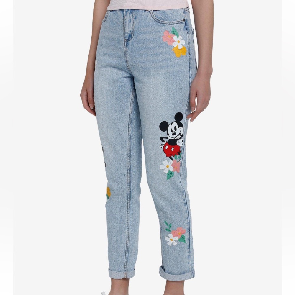 Disney Mickey‎ Mouse Floral Mom Jeans Hot Topic Minnie Mouse